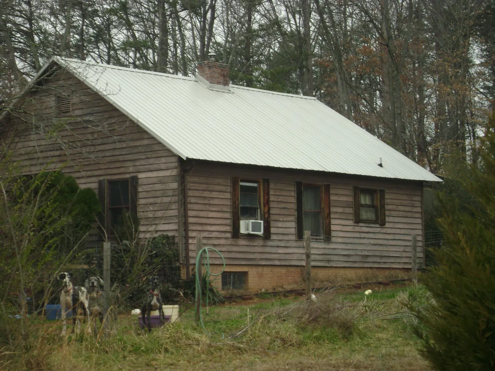 White metal roof on an old wood sided farmhouse, from a Asphalt Shingle Roof Repair job in Rogers